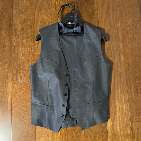 Express Suit Vest + Pants Gray Producer Modern Fit Mens 38 Reg & 31/30 - Picture 4 of 7